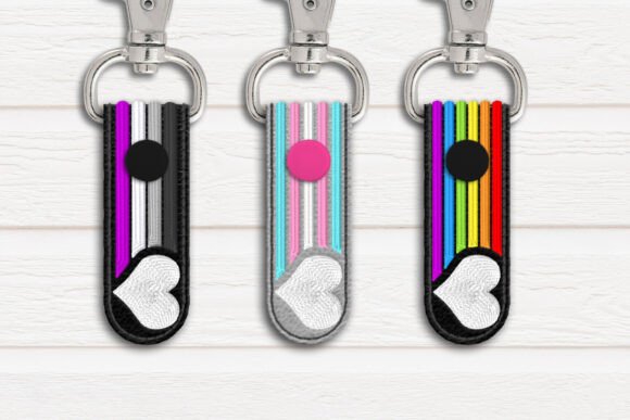 Heart with Rainbow ITH Key Fob Trio