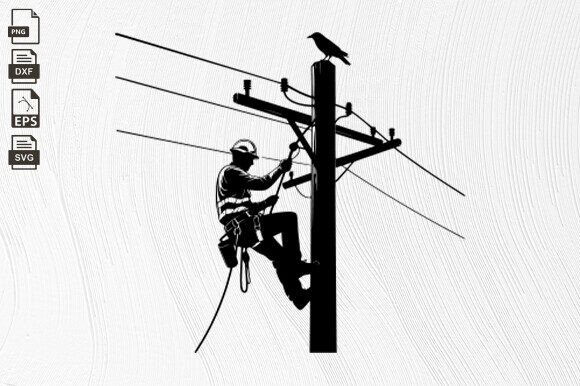 Lineman Electrician, Power Pole, Lineman Grafik Plotterdateien Von BlackCatsZone