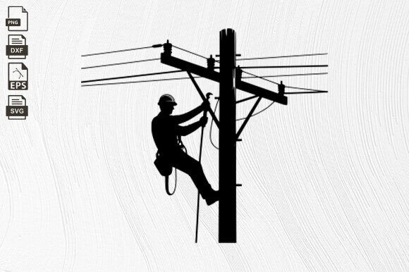 Lineman Electrician, Power Pole, Lineman Grafik Plotterdateien Von BlackCatsZone
