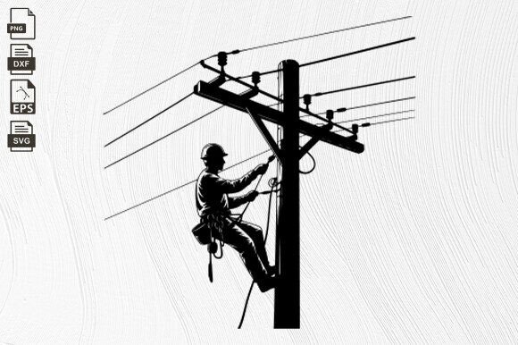 Lineman Electrician, Power Pole, Lineman Grafik Plotterdateien Von BlackCatsZone