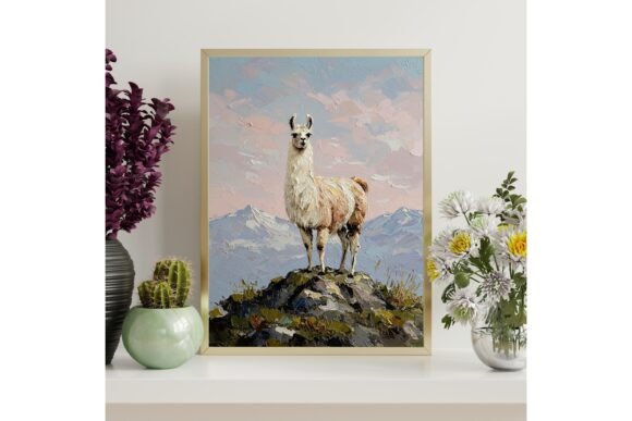 Llama Mountain Impasto Wall Art