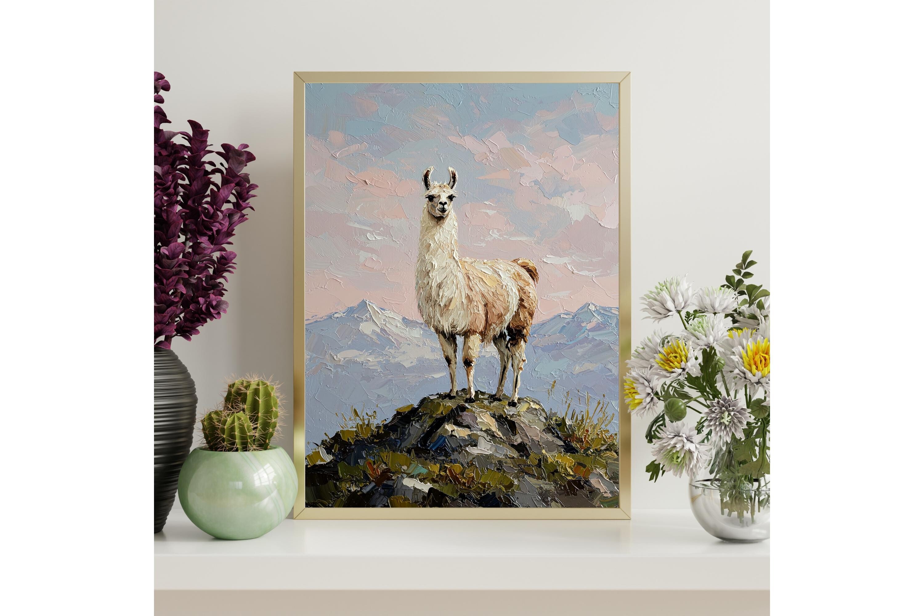 Llama Mountain Impasto Wall Art