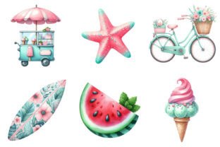 Pink & Mint Summer Clipart Graphic by Breezy.Lane · Creative Fabrica