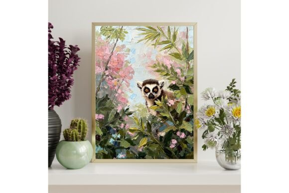 Printable Lemur Flower Garden Wall Art