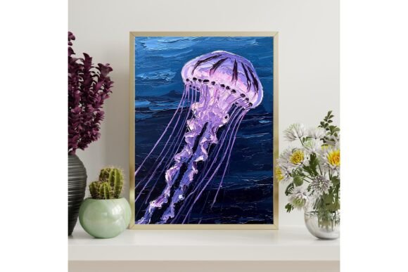 Purple Jellyfish Impasto Printable Wall