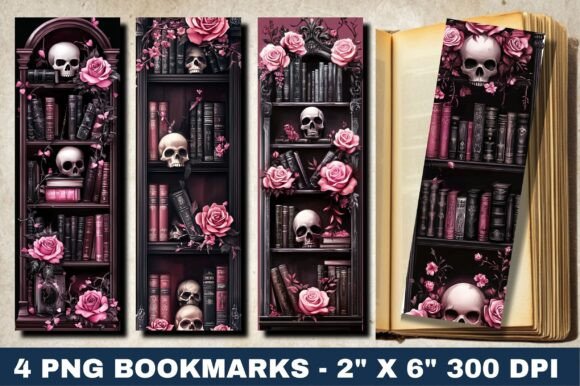 Shabby Chic Skull Book Shelf Bookmarks Graphic Crafts By Digital Donkey