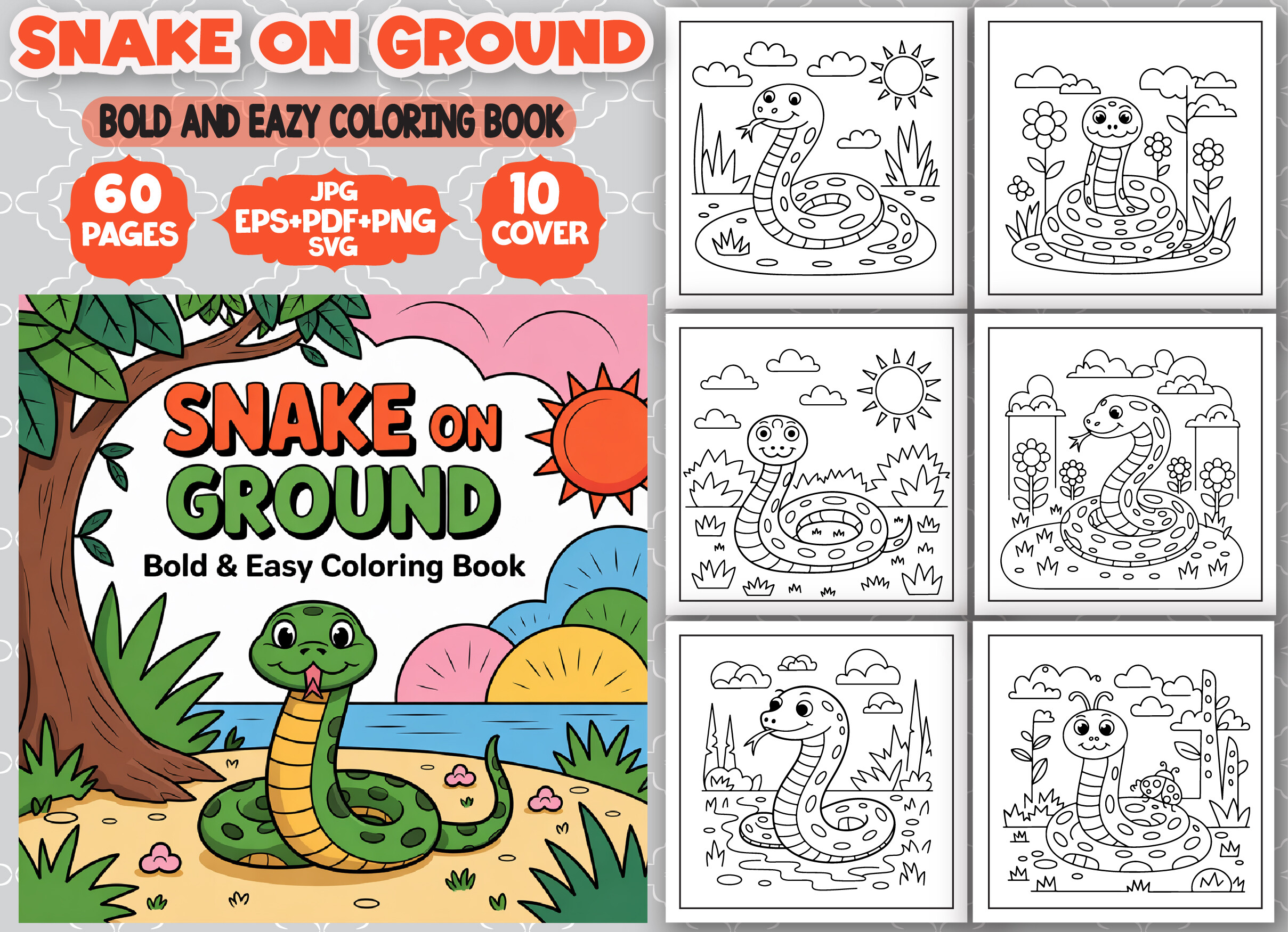 Snake on Ground Easy Coloring Book Pages