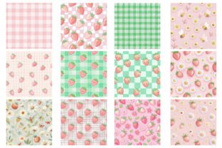 Strawberry Digital Paper Cute Pink Set Graphic by Vintage · Creative ...