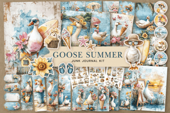 Summer Goose Junk Journal Kit Graphic Backgrounds By JunkJournalJourney