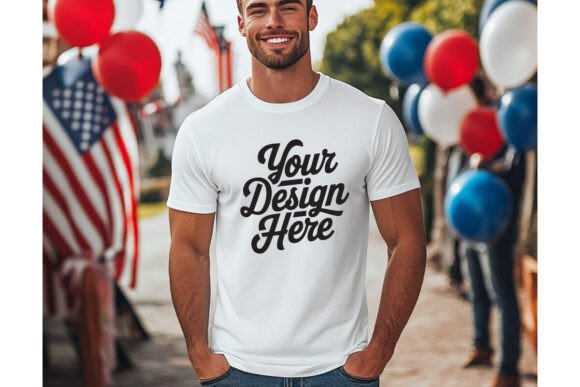 4th of July BC3001 for Men White Mockup Graphic Product Mockups By CraftArt24