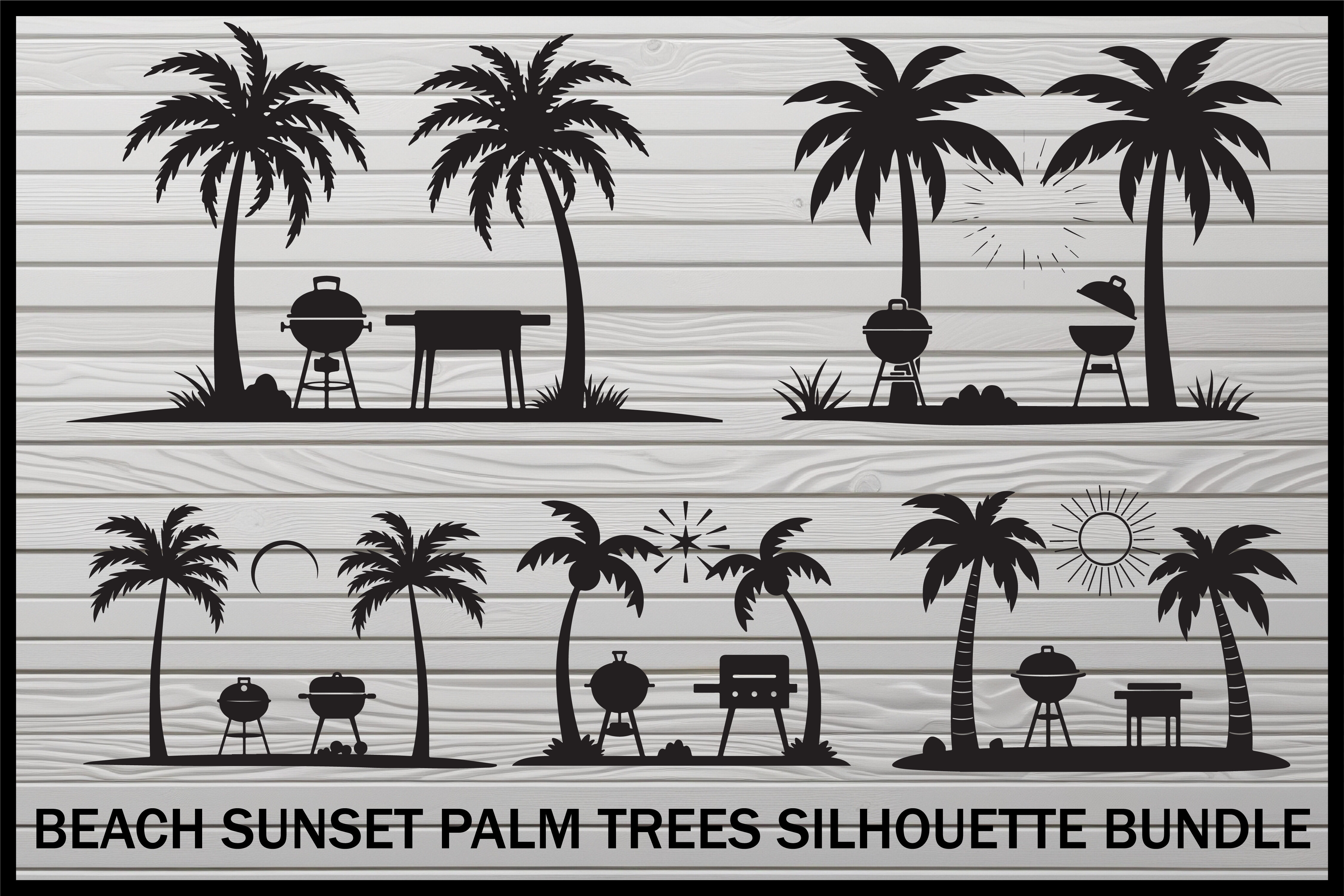 Beach BBQ Sunset Palm Tree Set Graphic by Creativelab19 · Creative Fabrica