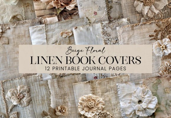 Beige Linen Floral Grunge Book Covers
