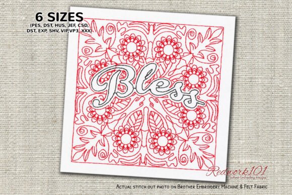 Bless Redwork Embroidery Design