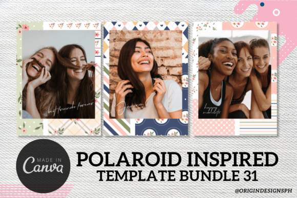 Nostalgic Canva Polaroid photo template set with three designs