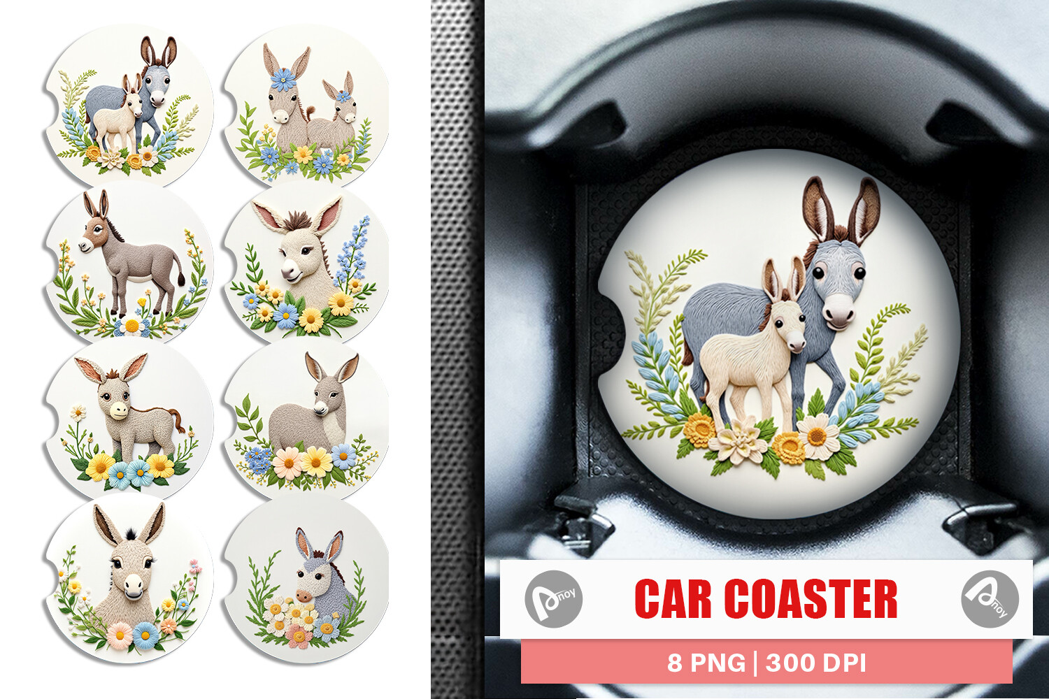 Car Coaster Donkey Embroidery Graphic by Artnoy · Creative Fabrica