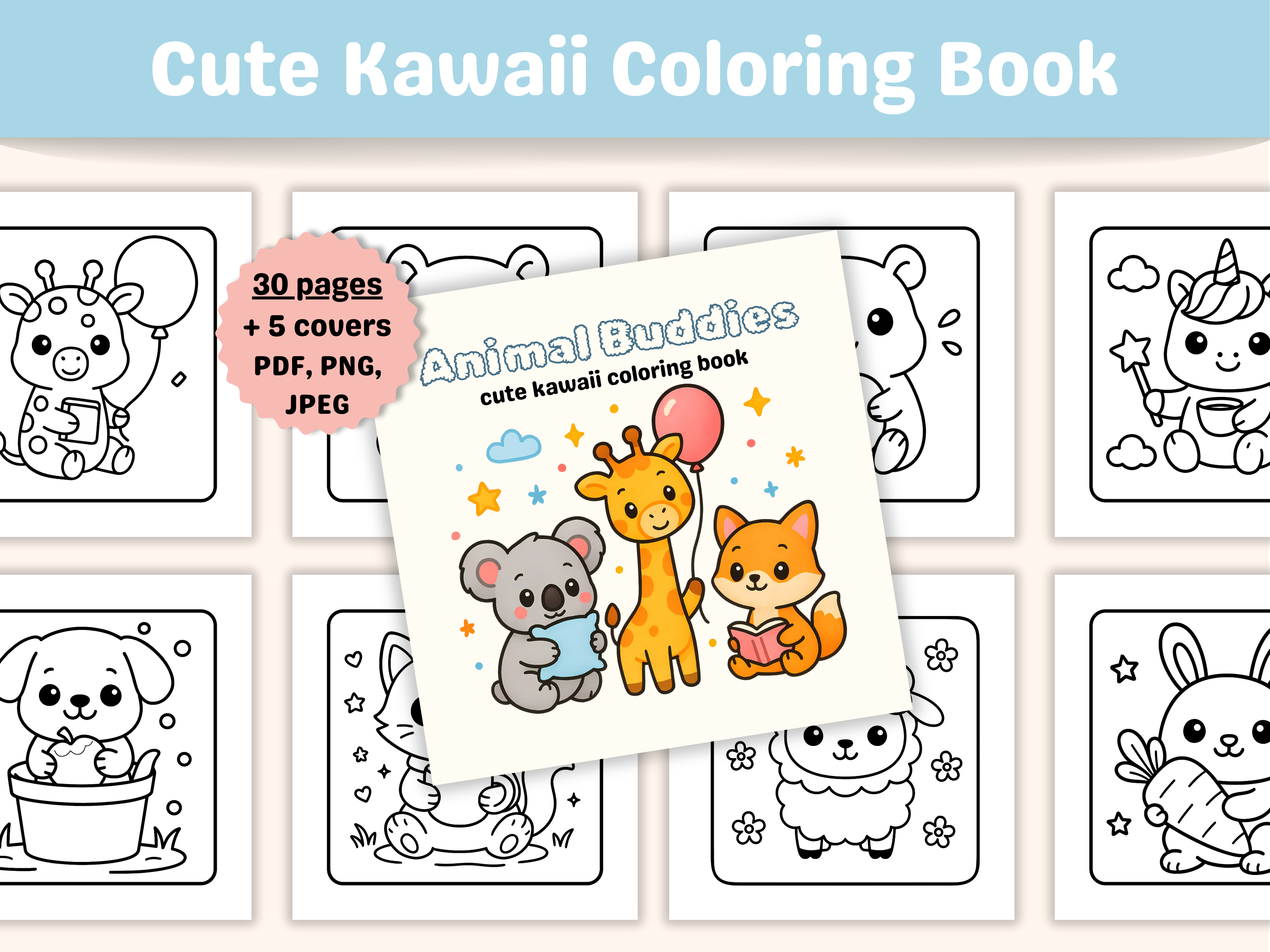 Cute Animal Kawaii Coloring Book