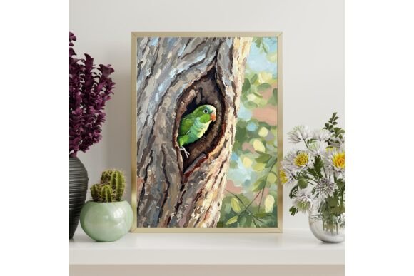 Green Parakeet Painting Printable Wall