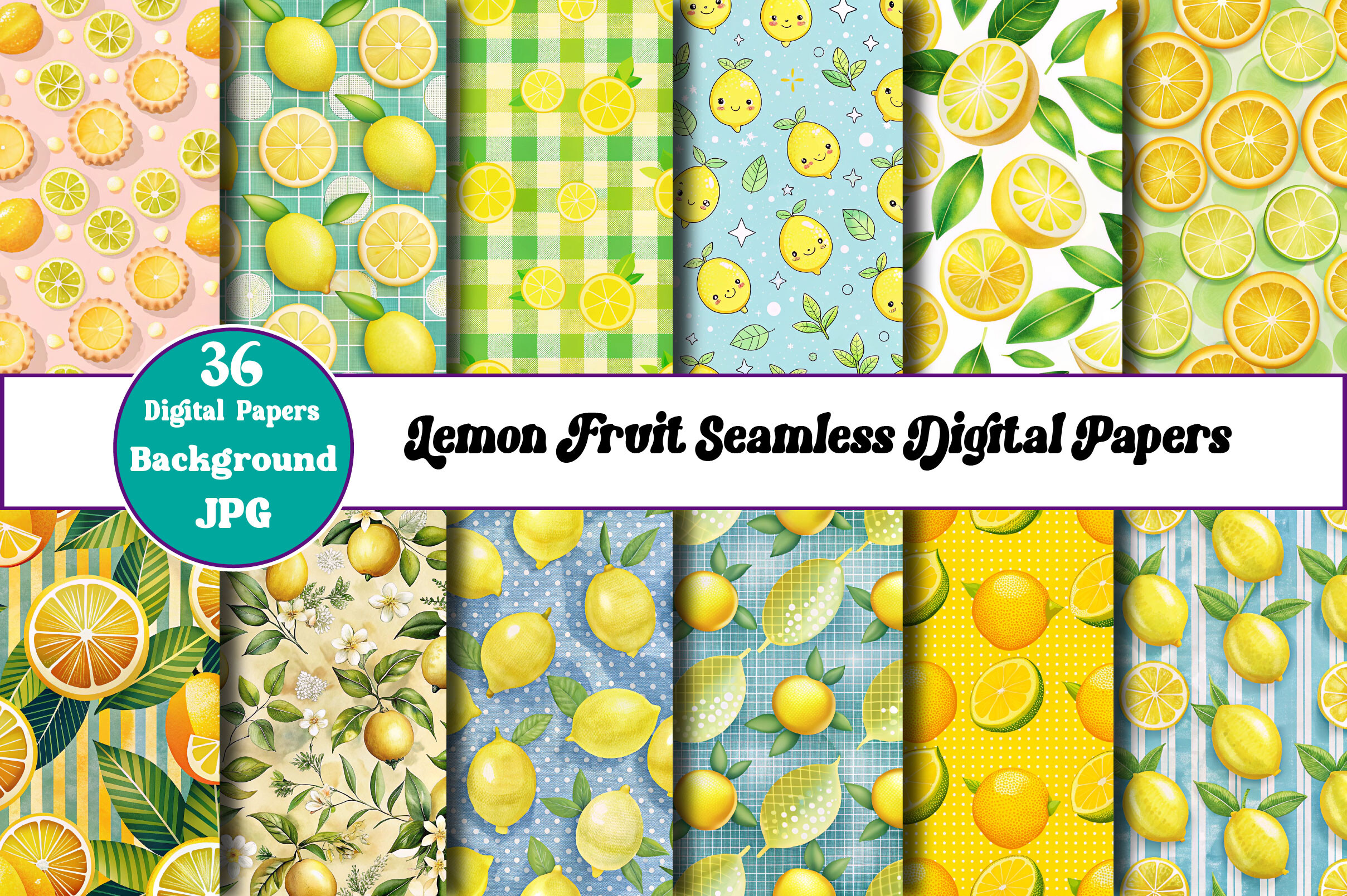 Lemon Fruit SEAMLESS Digital Papers Graphic by Vintage · Creative Fabrica
