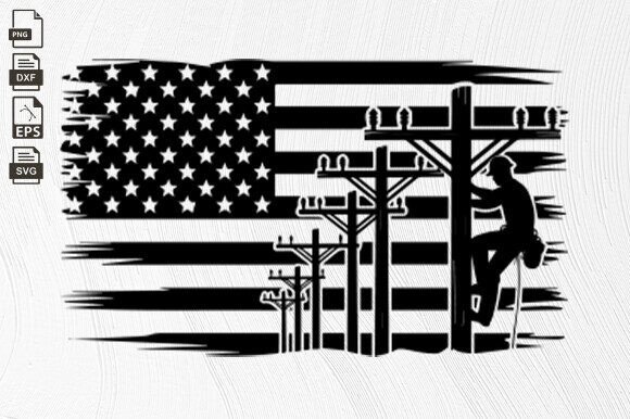 Lineman USA Flag, Lineman, Electrician Grafik Plotterdateien Von BlackCatsZone