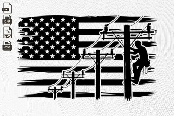 Lineman USA Flag, Lineman, Electrician Grafik Plotterdateien Von BlackCatsZone