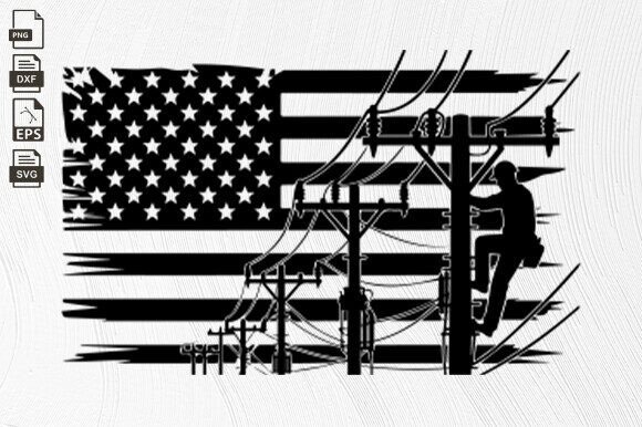 Lineman USA Flag, Lineman, Electrician Grafik Plotterdateien Von BlackCatsZone
