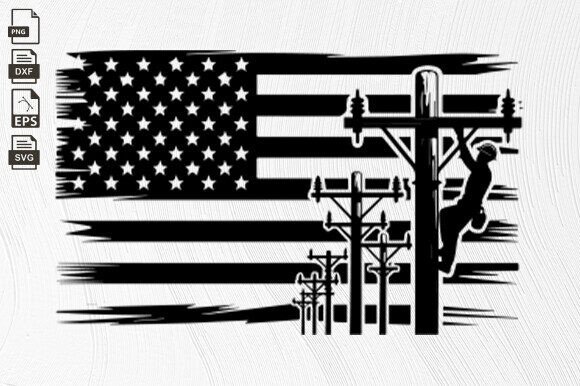 Lineman USA Flag, Lineman, Electrician Grafik Plotterdateien Von BlackCatsZone