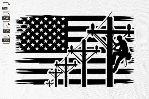 Lineman USA Flag, Lineman, Electrician Grafik Plotterdateien Von BlackCatsZone