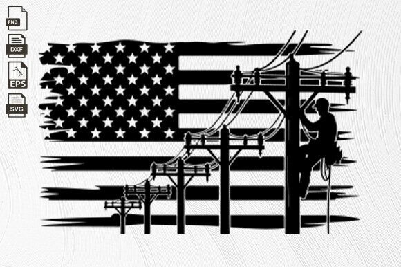 Lineman USA Flag, Lineman, Electrician Grafik Plotterdateien Von BlackCatsZone