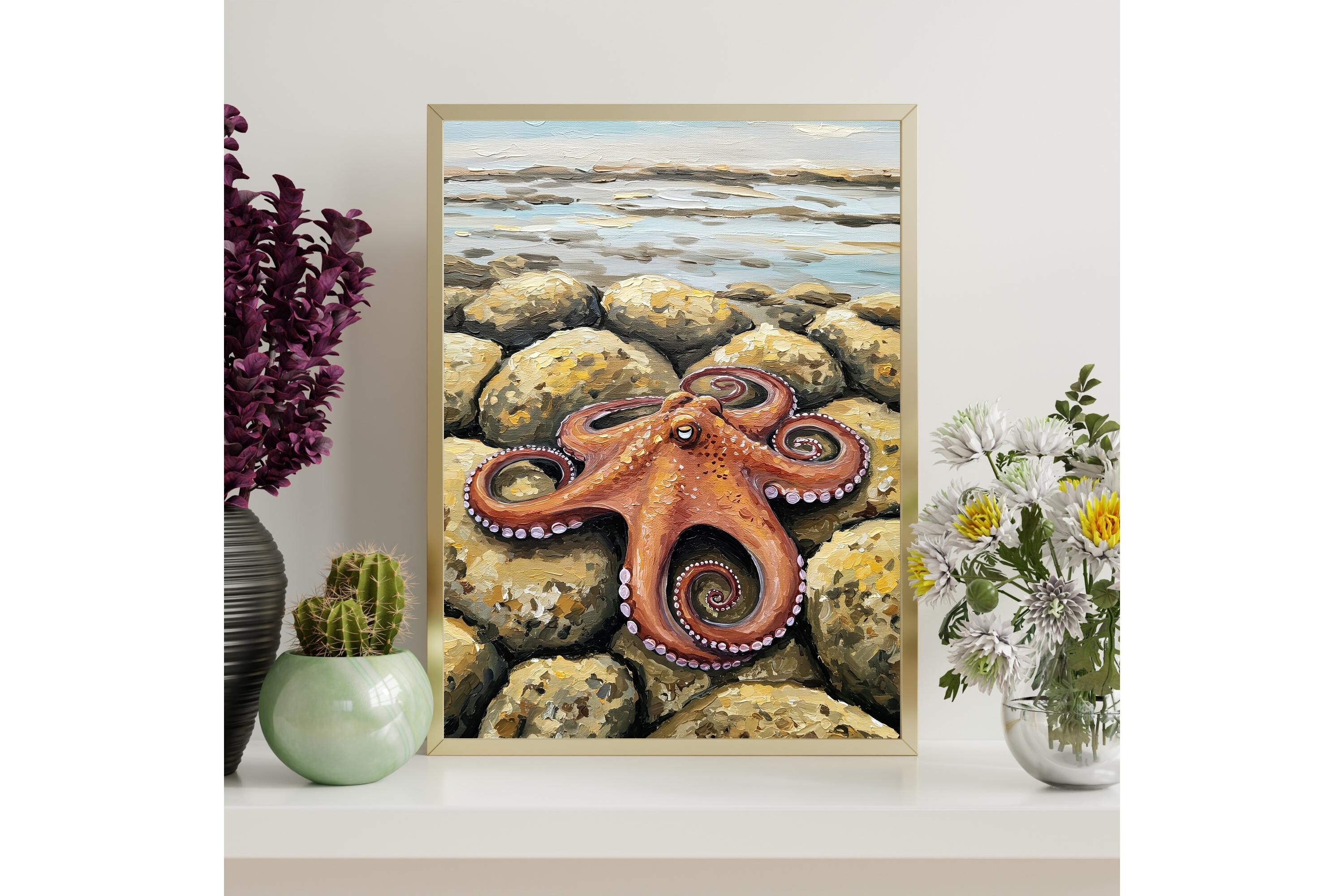 Octopus on Rocks Wall Art Print