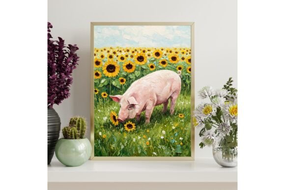 Pig in Sunflower Field Printable Wall