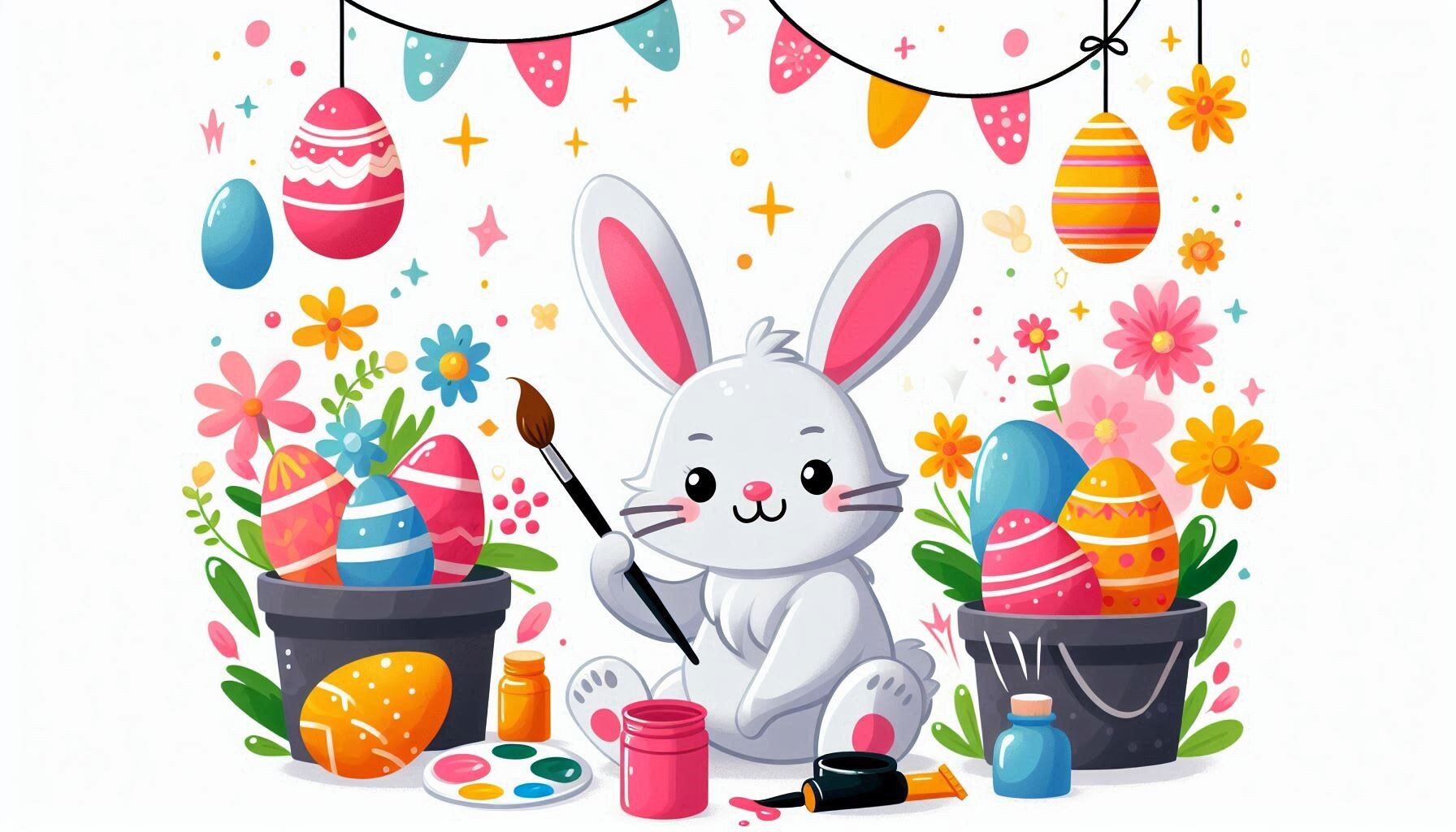 Springti 🐾 Rabbit Painting Eggs, Bright Springti Graphic by Creativeguru ...