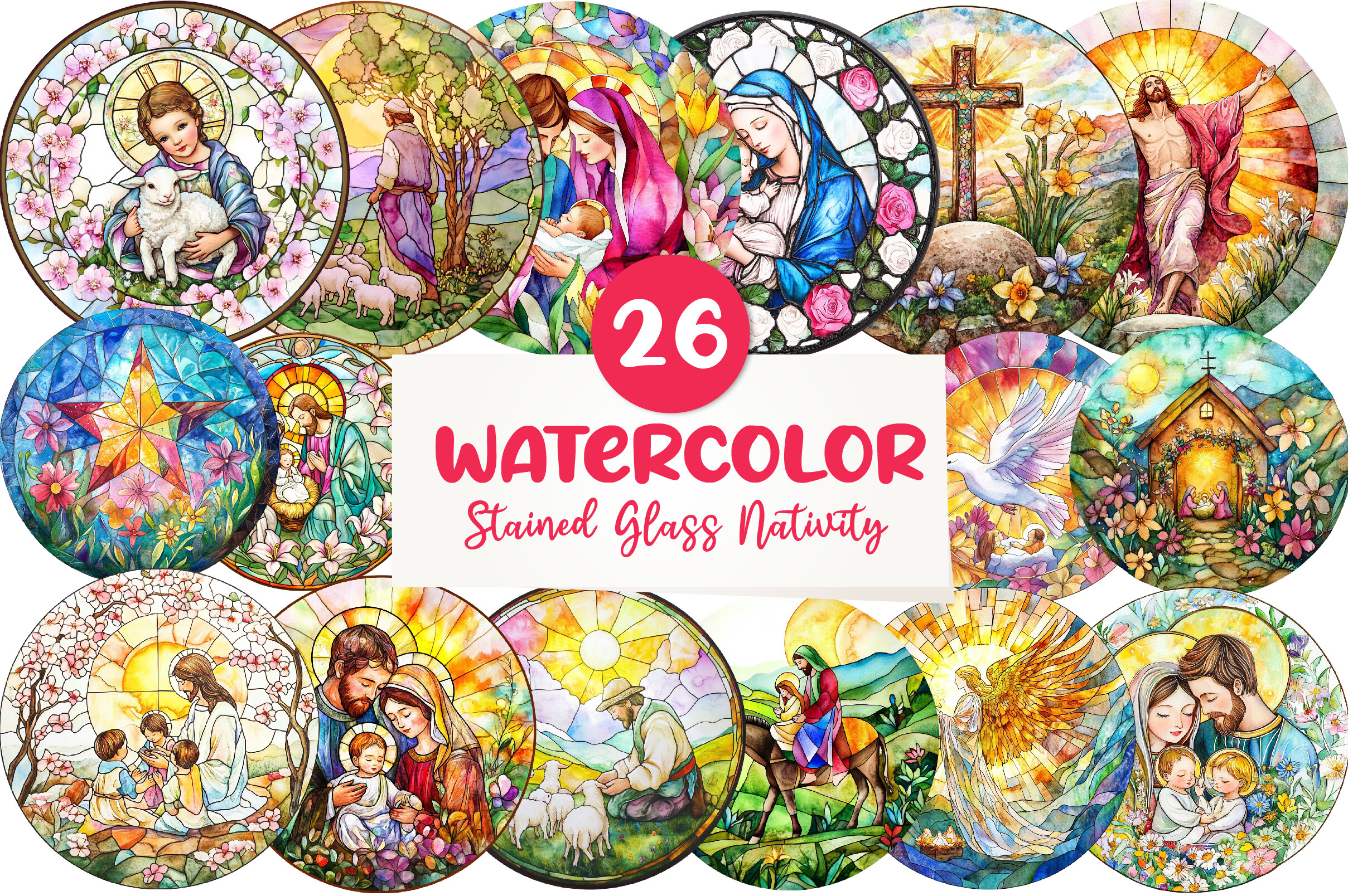 Spring Nativity Round Stained Glass Spring Nativity Clip Graphic by Dreamshop ...
