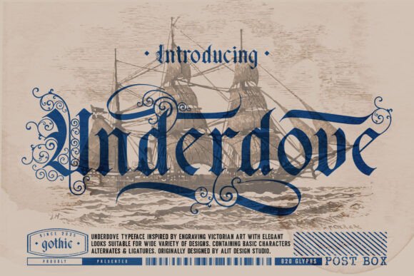 Preview specimen of Underdove blackletter font