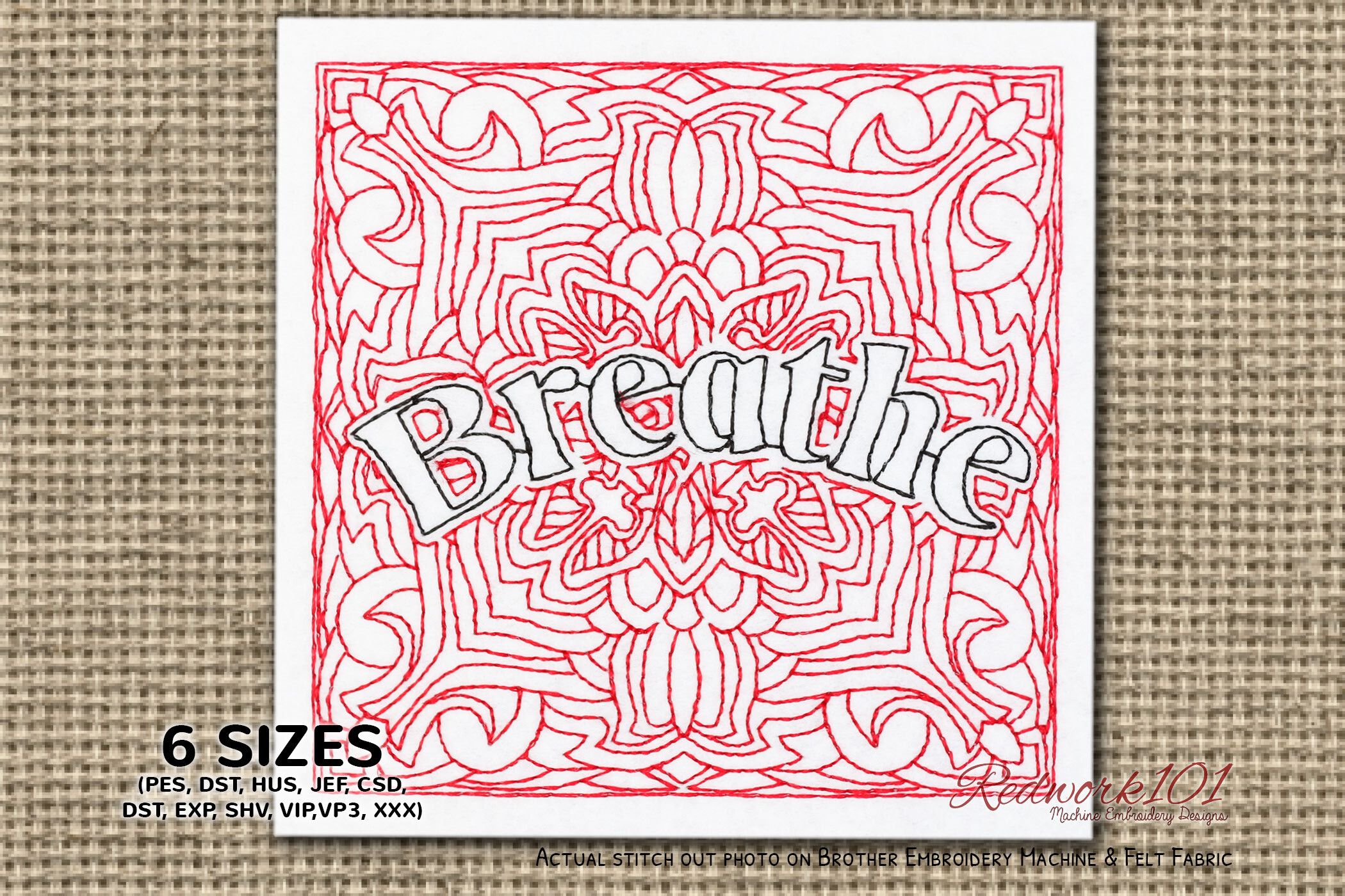 Breathe Word Redwork Design