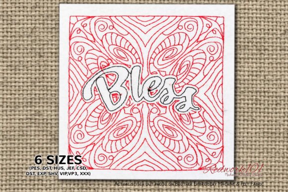 Bless Word Redwork Design