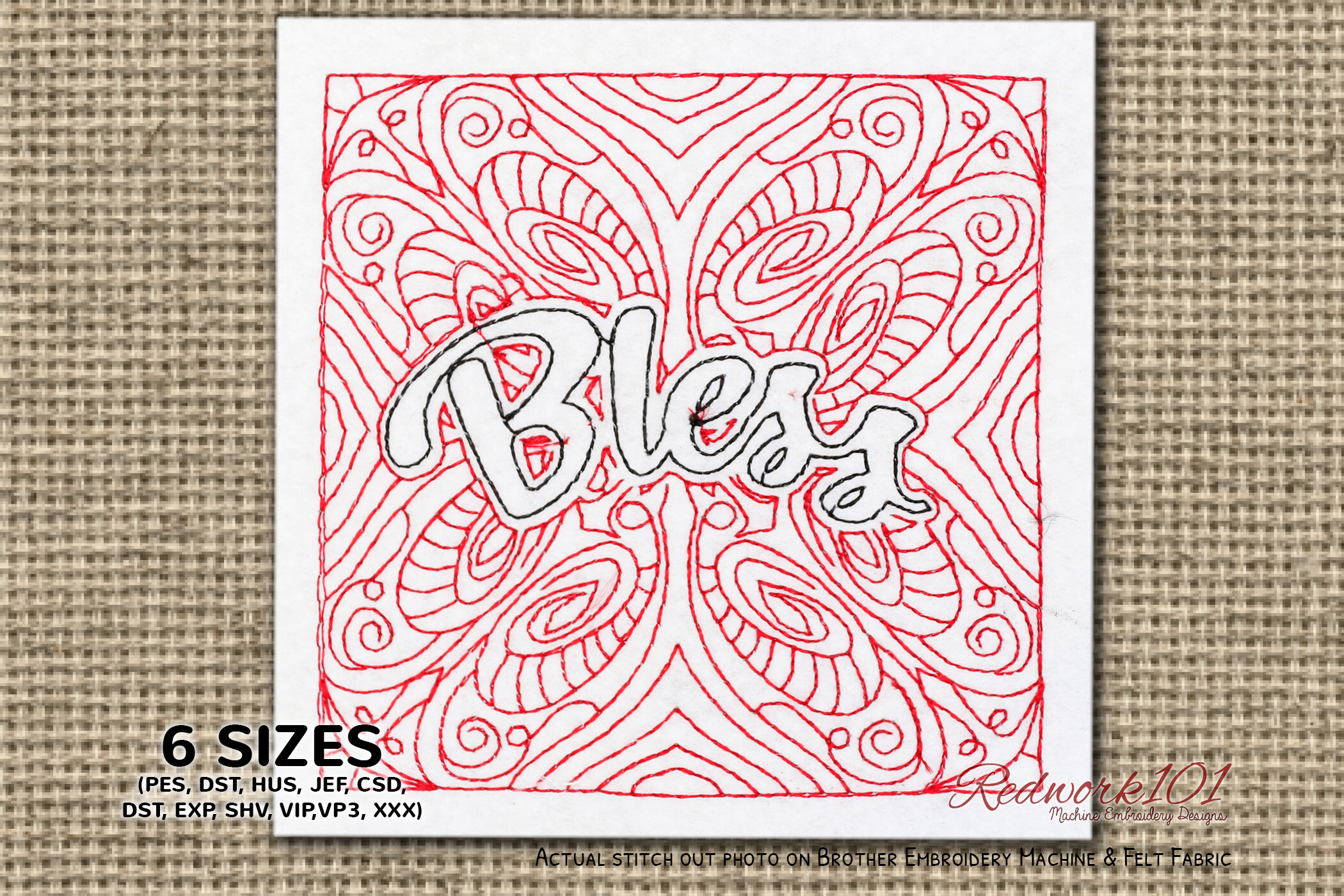 Bless Word Redwork Design