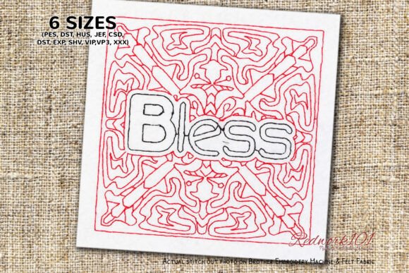 Bless Word Redwork Embroidery