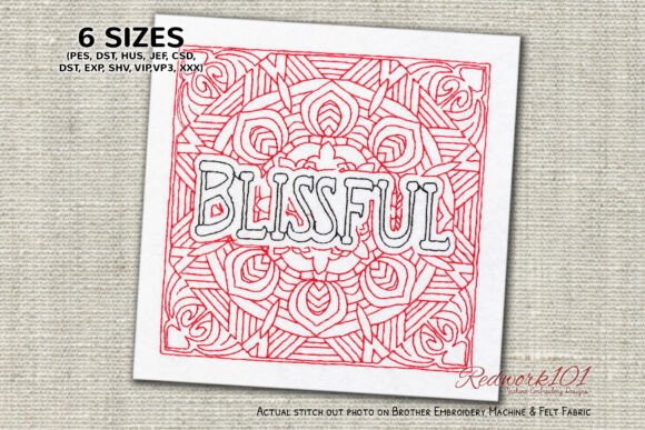 Blissful Word Redwork Embroidery