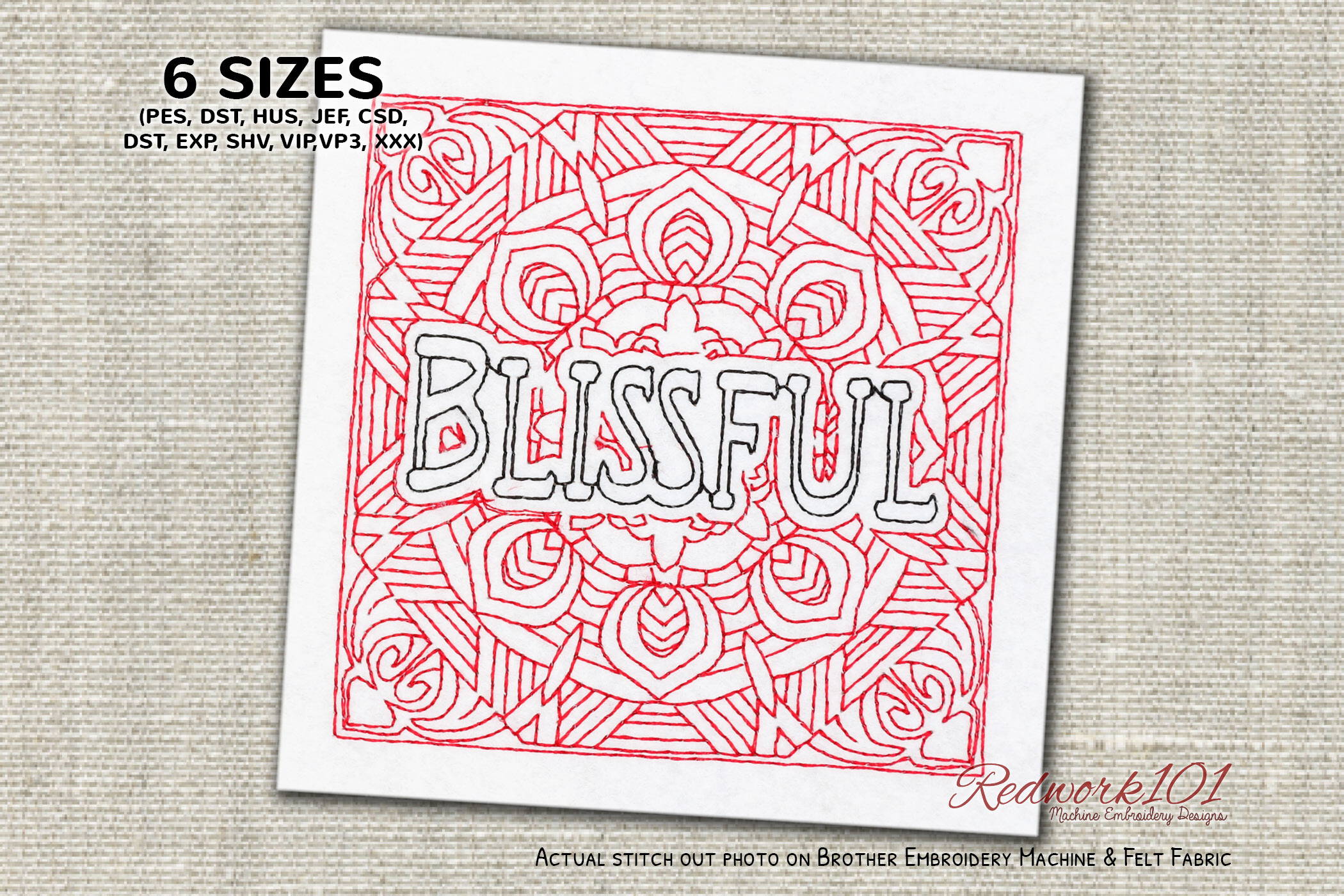 Blissful Word Redwork Embroidery