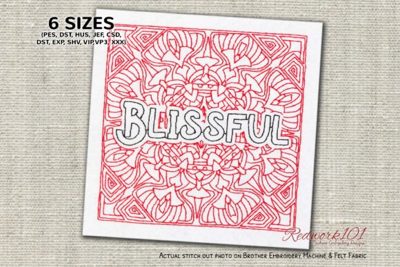 Blissful Word Redwork Embroidery