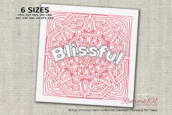 Blissful Word Redwork Embroidery