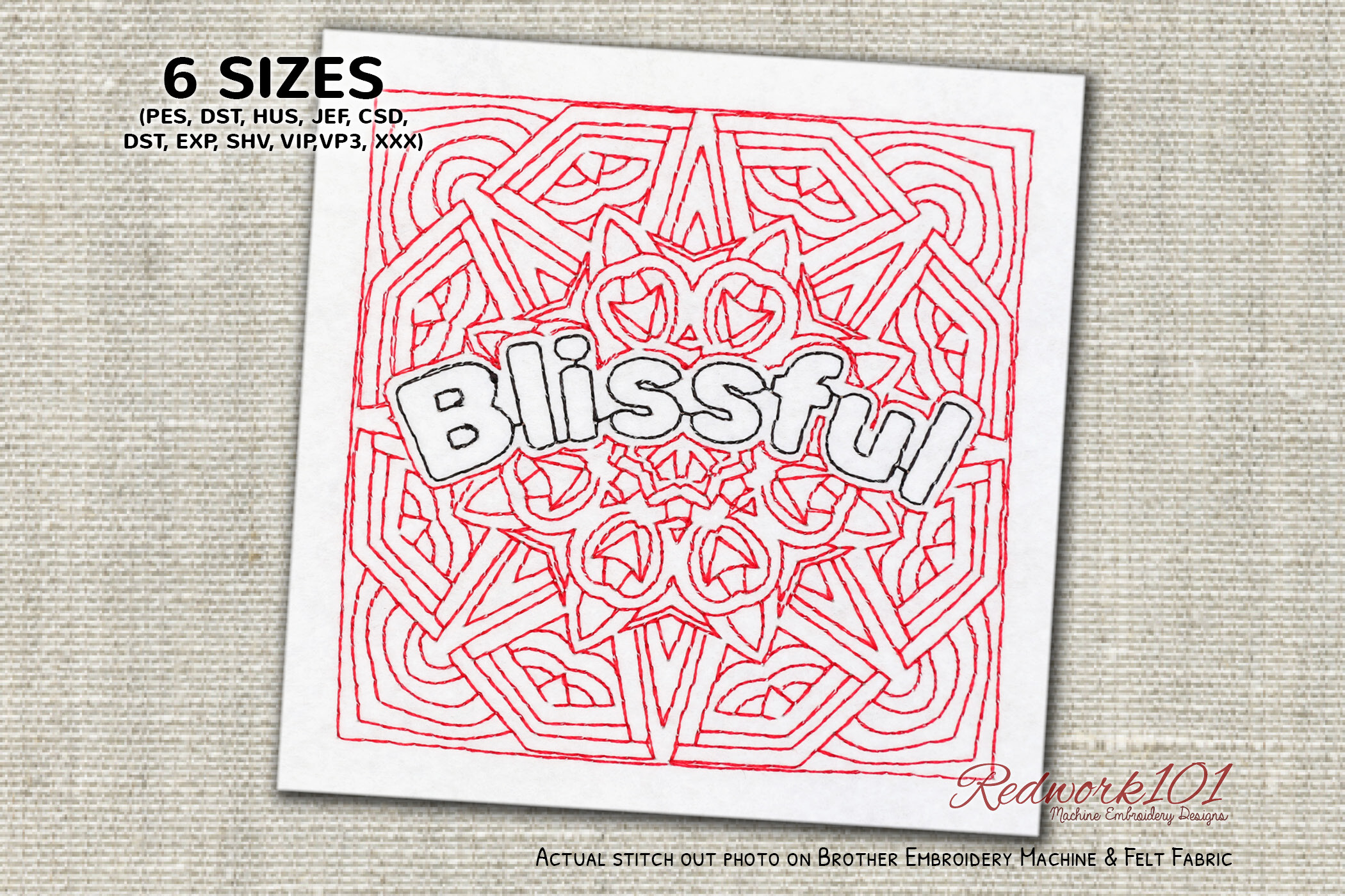 Blissful Word Redwork Embroidery