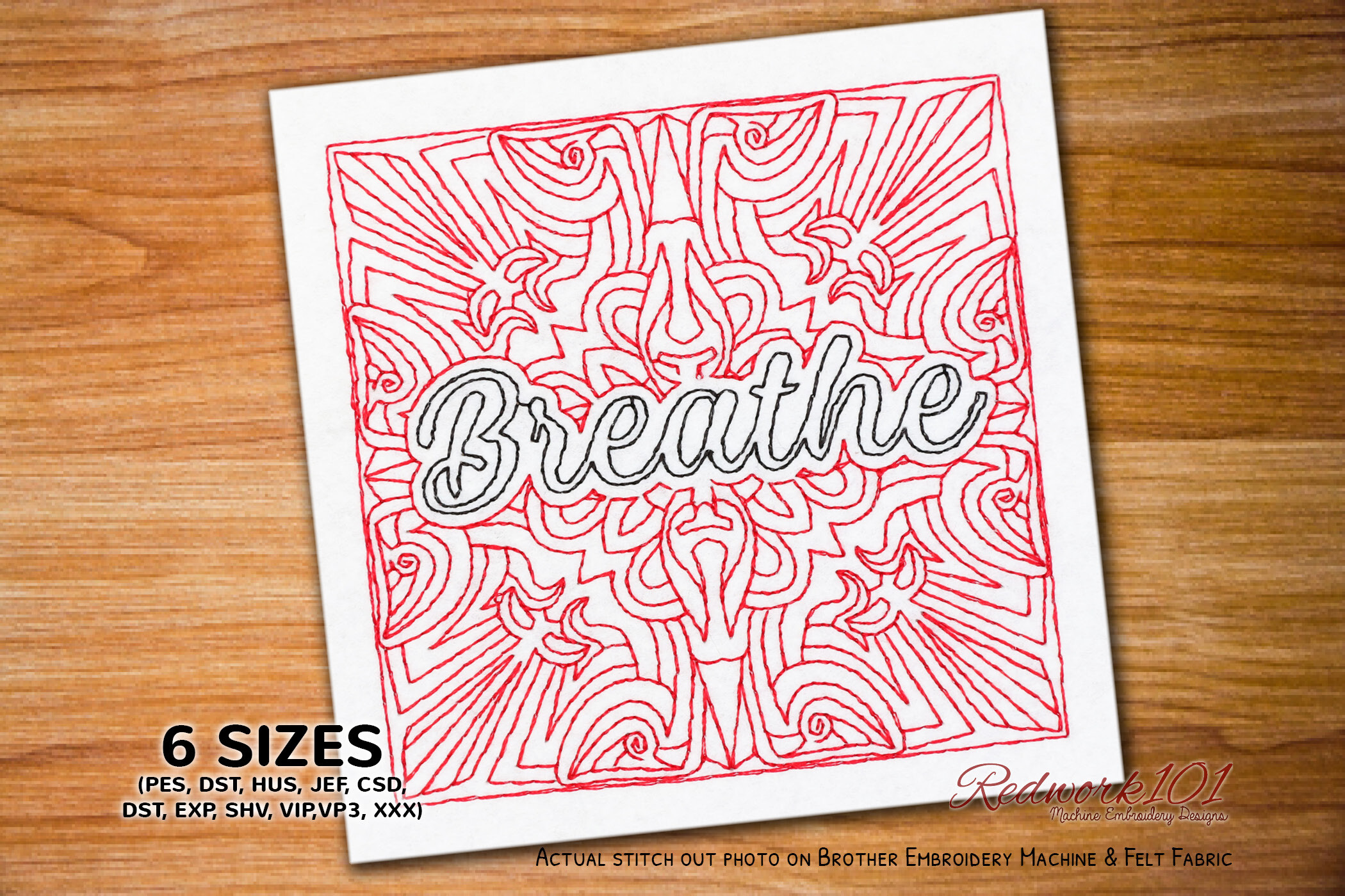 Breathe Word Redwork Embroidery