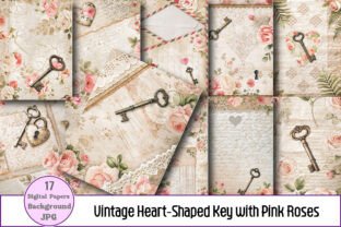 Vintage Heart-Shaped Key with Pink Roses Graphic by Designstock ...