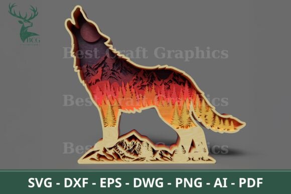 Wolves Single File Line Forest Wolf 3D Forest Landscape Laser Cut File · Creative Fabrica