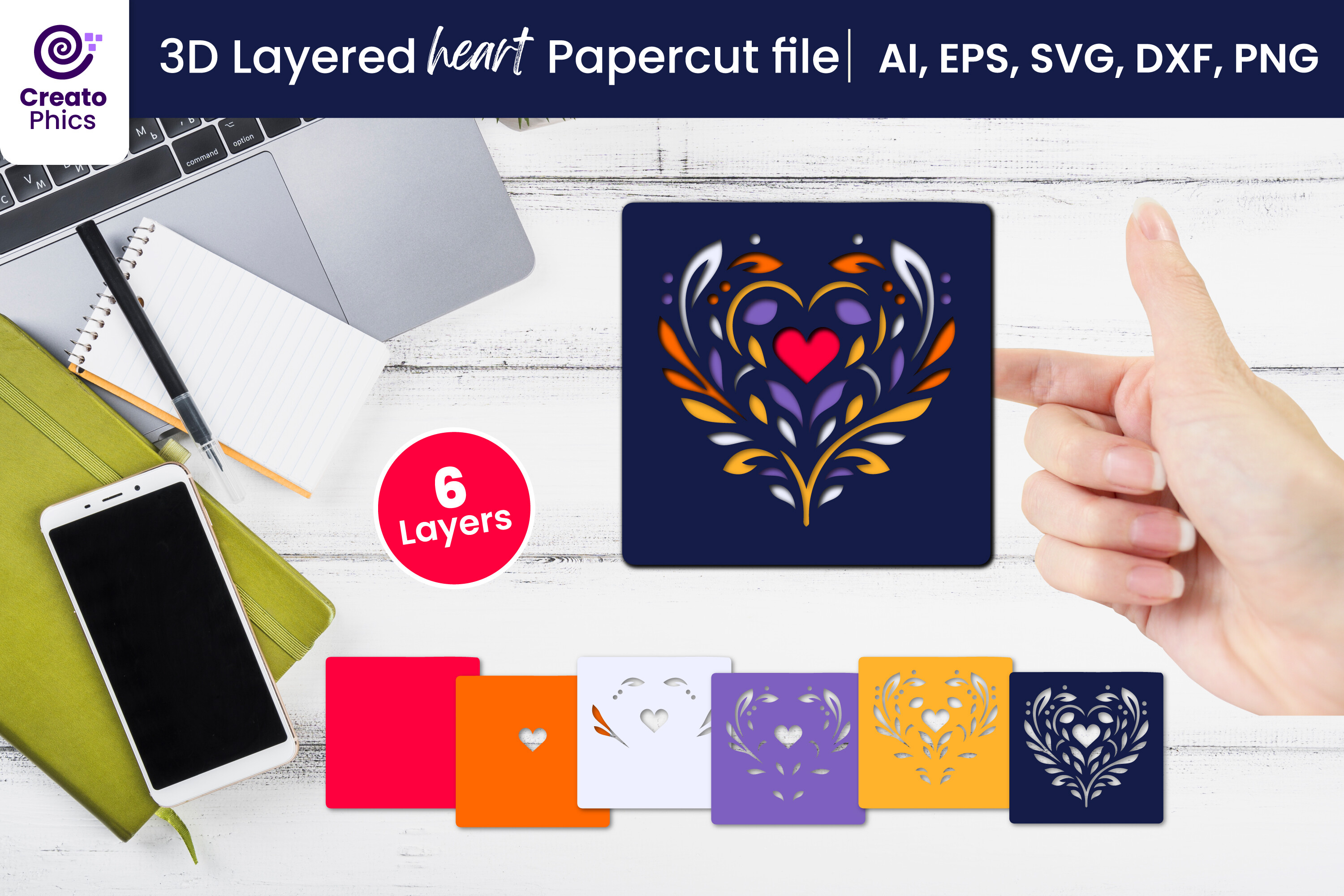 3D Layered Decorative Heart Papercut SVG · Creative Fabrica
