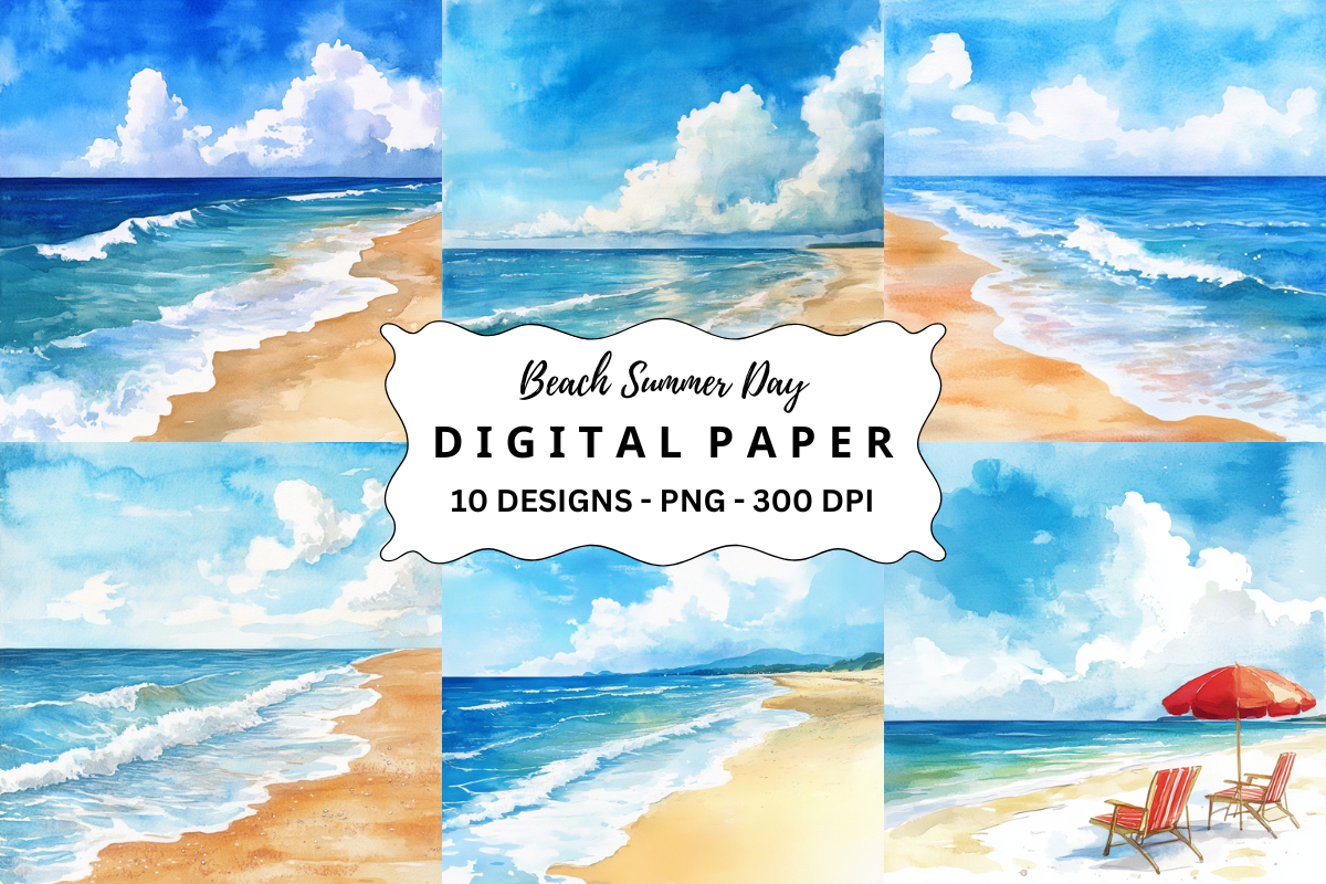 Beach Summer Day Digital Paper Graphic by pcudesigns · Creative Fabrica