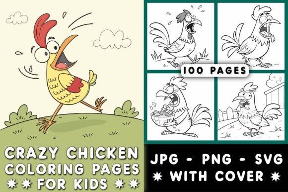 Crazy Chicken Funny Coloring Pages