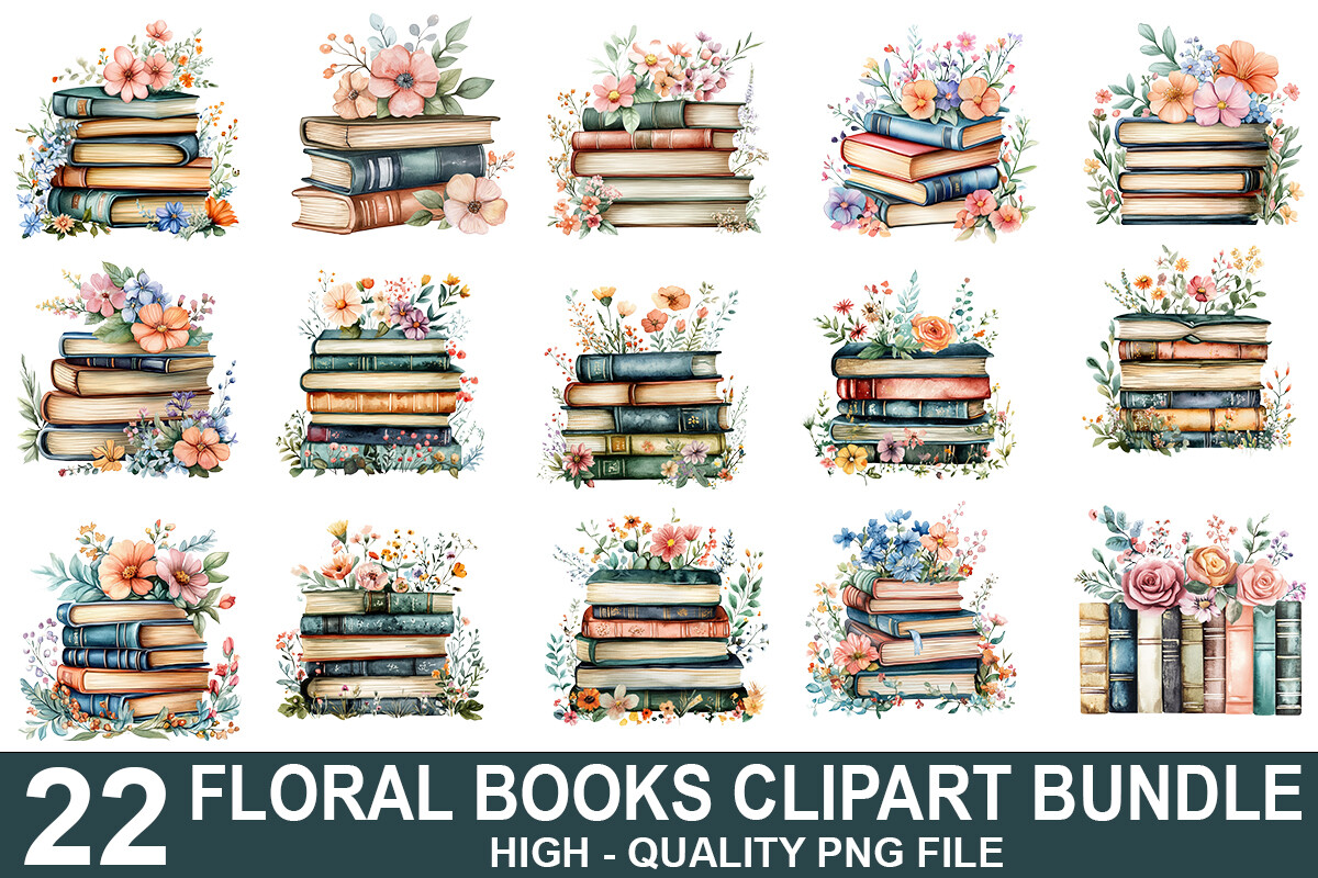 Floral Book Clipart PNG Bundle - PNG Graphic by crative8112 · Creative ...