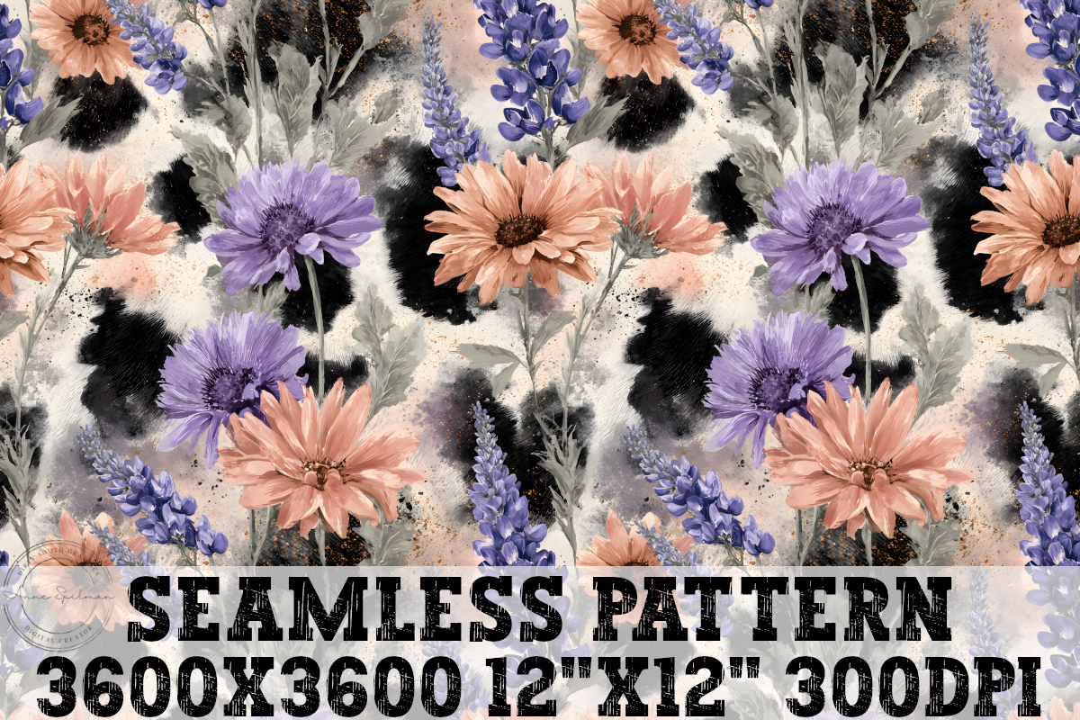 Floral Cow Print Seamless Pattern Graphic by Dirty South Graphics ...